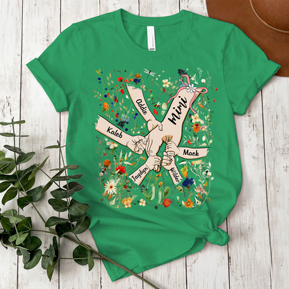 Custom Mimi Hand Flower Full Shirt, Personalized Nickname And Grandkids, Gift For Mother's Day