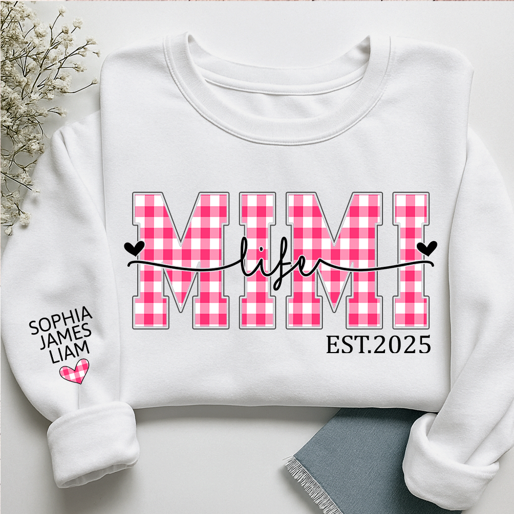 Personalized Mimi Life Sweatshirt EST 2025, Custom Grandma Crewneck with Grandkids Names, Mimi Valentine Gift