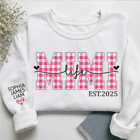 Personalized Mimi Life Sweatshirt EST 2025, Custom Grandma Crewneck with Grandkids Names, Mimi Valentine Gift