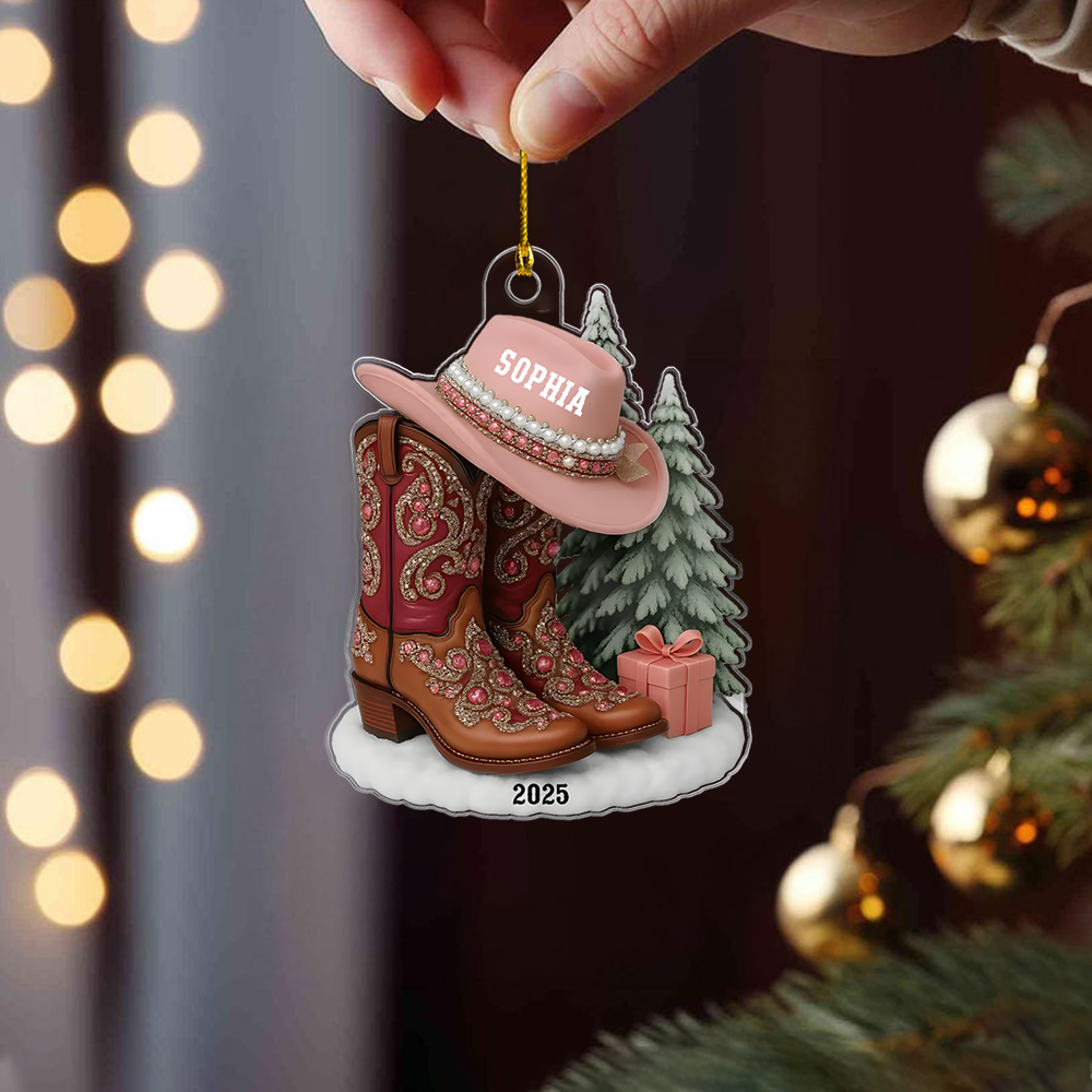 Personalized Cowgirl Ornament 2025 – Custom Name Western Boots and Hat Christmas Ornament for Cowgirl Lovers Ornament