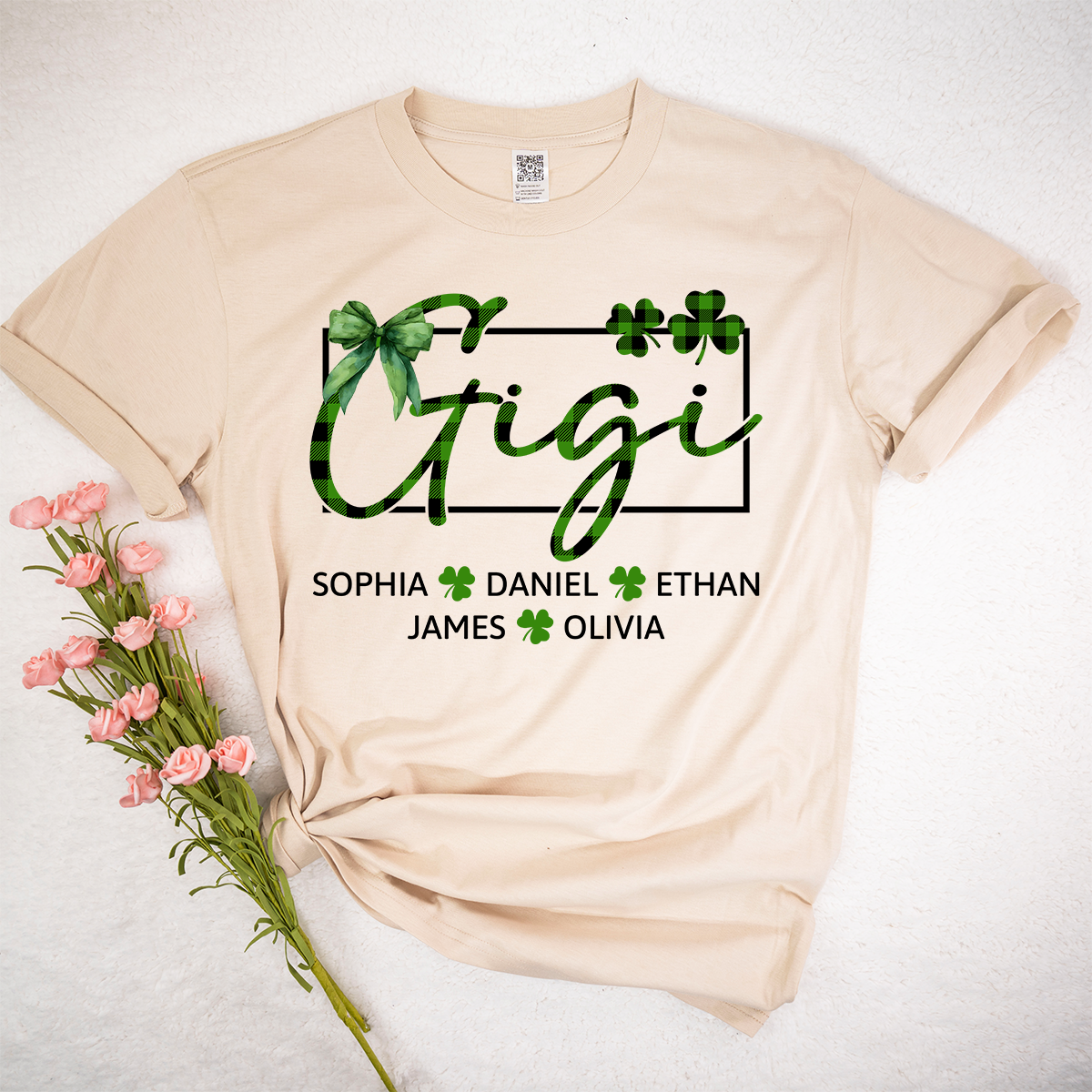 Personalized Gigi Family Shirt, Custom Names Shamrock Clover Tee, St Patrick’s Day Outfit for Gigi and Grandkids