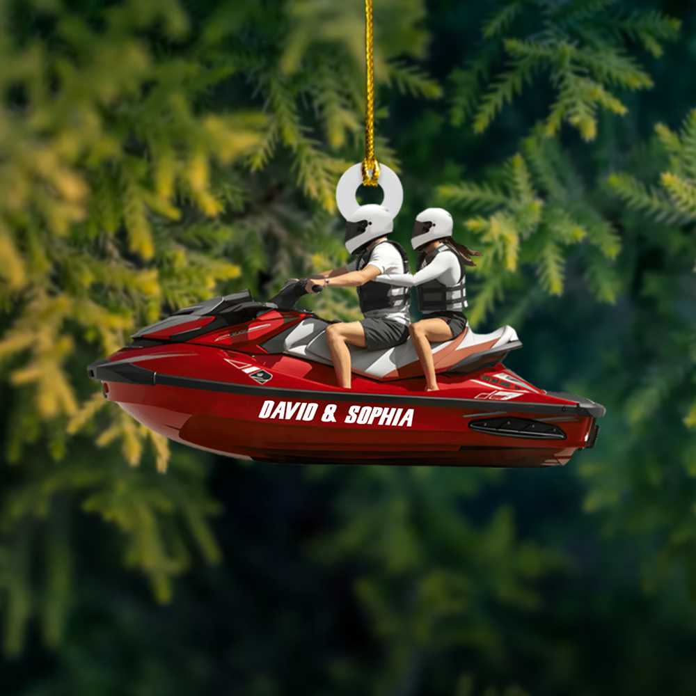Personalized Jet Ski Couple Ornament – Custom Name Summer Adventure Christmas Decoration 2025 Ornament