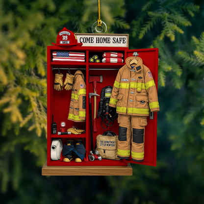 Personalized Firefighter Gear Locker Ornament – Custom Name & Unit Christmas Decoration, Meaningful Holiday Gift for Firefighters Ornament