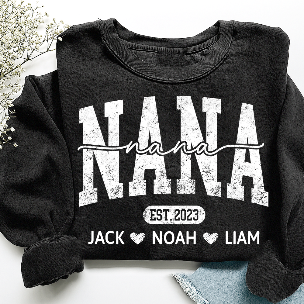 Nana Est And Grandkids Custom Sweatshirt As Gift For Grandmother And Grandchild