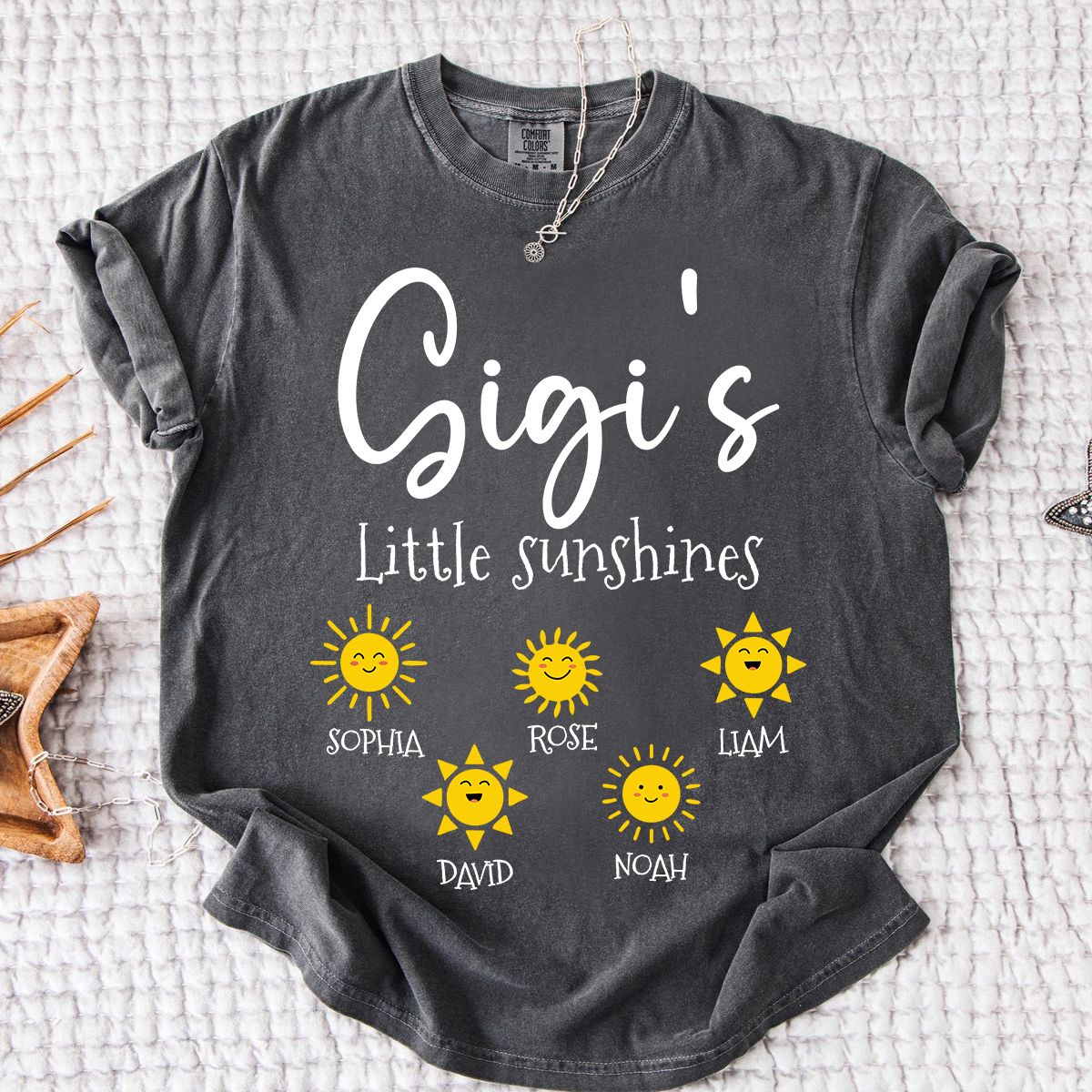 Comfort Colors® Personalized Gigi Shirt with Grandkids Names, Gigi's Little Sunshines Tee, Custom Grandma Shirt, Family Gift from Grandchildren