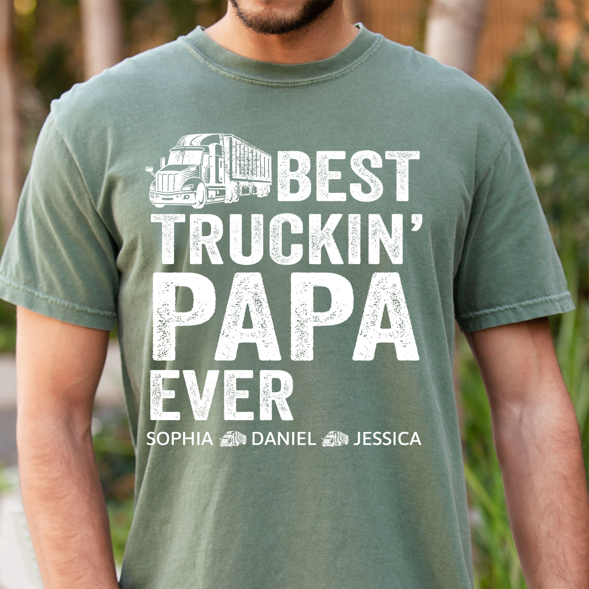 Custom Papa Truck Driver Shirt with Kids Names, Best Truckin' Papa Ever T Shirt, Personalized Family Gift for Trucker Dad