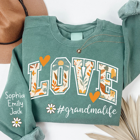 Customized Fall Grandma Life Pumpkin Sweatshirt, Personalized for Grandma And Kids