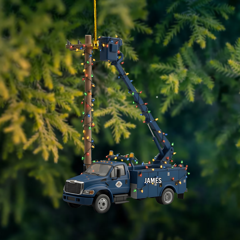 Personalized Lineman Bucket Truck Ornament 2025 – Custom Name Christmas Ornament, Electric Utility Worker Gift Ornament