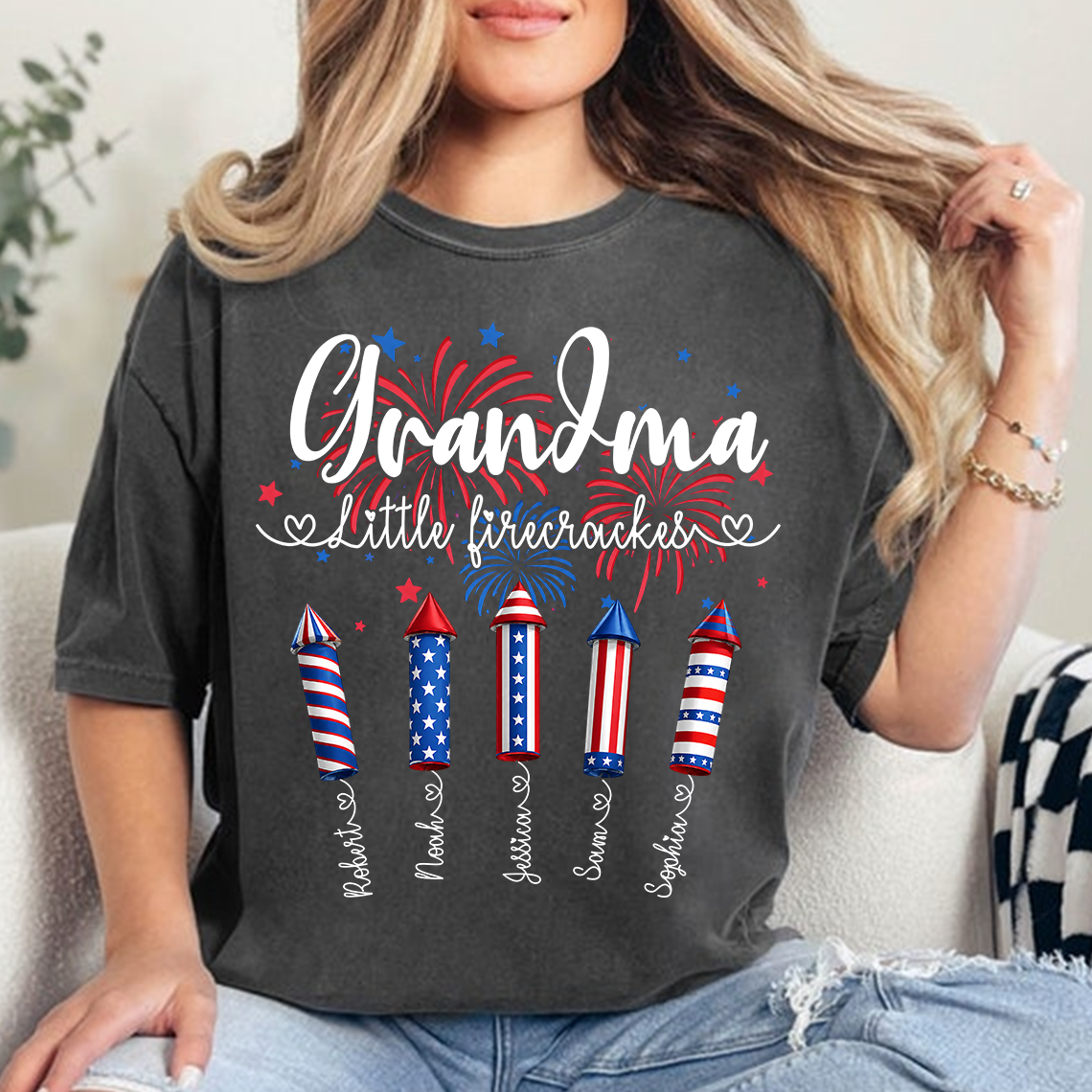 Grandma Little Firecrackers Shirt Patriotic Fireworks Family T Shirt for 4th of July