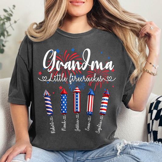 Grandma Little Firecrackers Shirt Patriotic Fireworks Family T Shirt for 4th of July