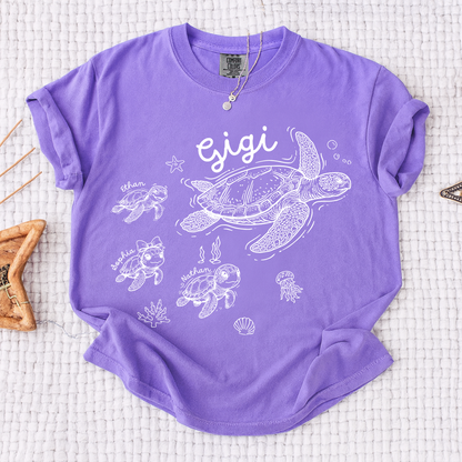 Comfort Colors® Custom Gigi Shirt Featuring Turtle Mom and Baby Names, Unique Grandma Gift Shirt for Women