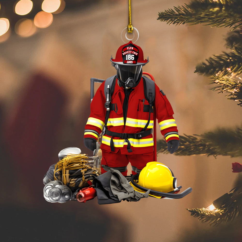 Personalized Firefighter Ornament 2025 – Custom Name Fireman Gear Christmas Tree Decoration Gift Ornament