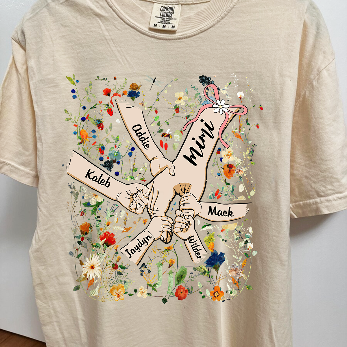 Comfort Colors® Mimi Hand Flower 2025 T-Shirt, Custom Grandma With Grandkids Shirt