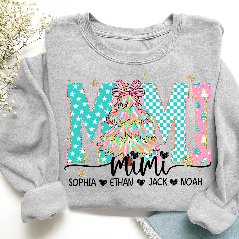 Mimi Christmas Shirt, Custom Grandma Sweatshirt with Grandkids Names