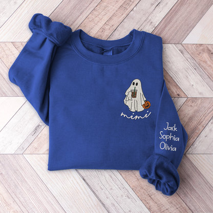 Ghost Halloween Embroidered, Custom Mimi And Kids, Grandma Gift TH Sweatshirt