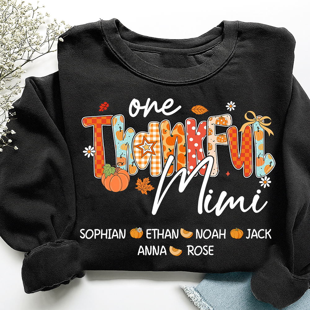 One Thankful Mimi Sweatshirt, Custom Gifts for Grandma and Grandchild Pumkins