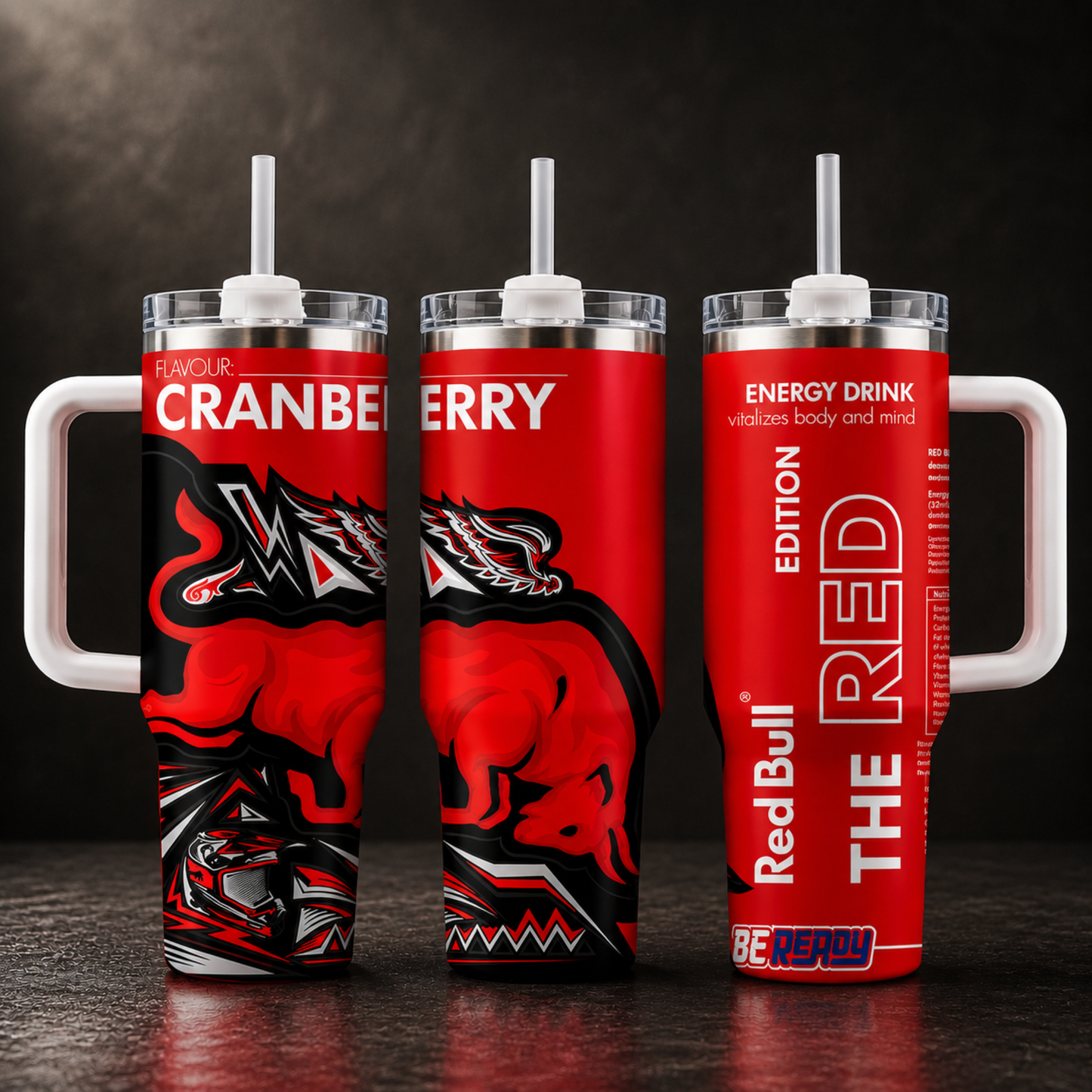 Red Bull Cranberry Edition Tumbler 40oz with Handle/30oz Flip Straw and Handle/20oz Skinny - Stainless Steel Insulated Travel Mug - New Flavor Red Bull Cup Gift