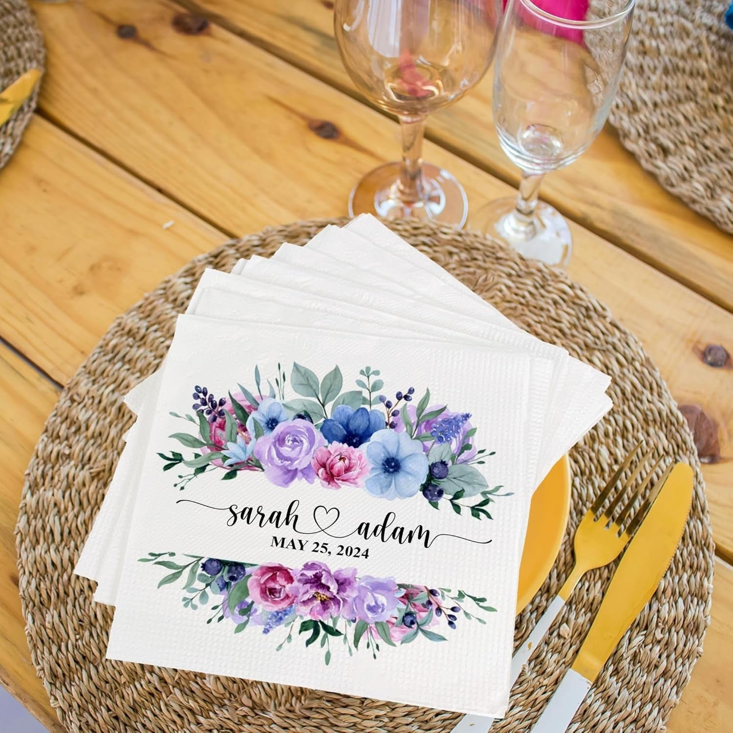 Personalized Wedding Napkins, Personalized Heart Connected Monogram Wedding Napkins, Custom Bar Napkins Reception, Custom Print Wedding Napkins, Customizable Napkins
