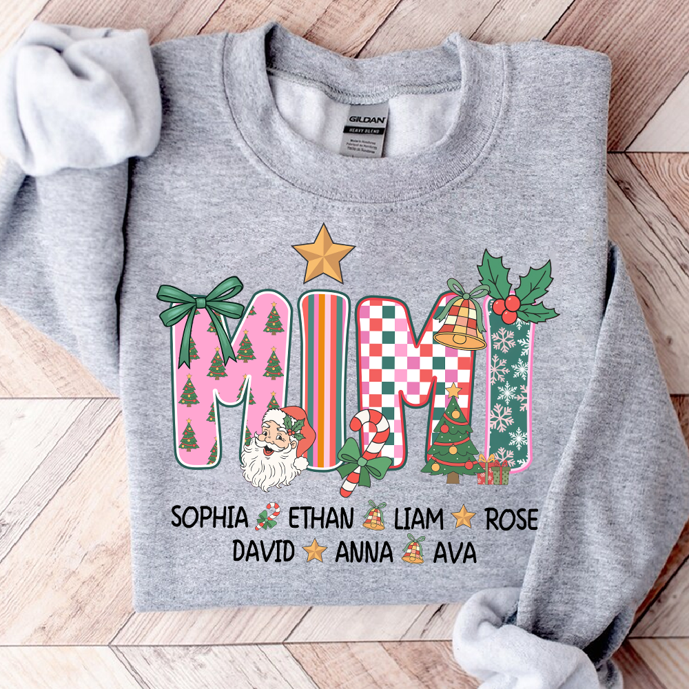 Christmas Grandma Sweatshirt with Custom Kids’ Names, Cozy Holiday Gift