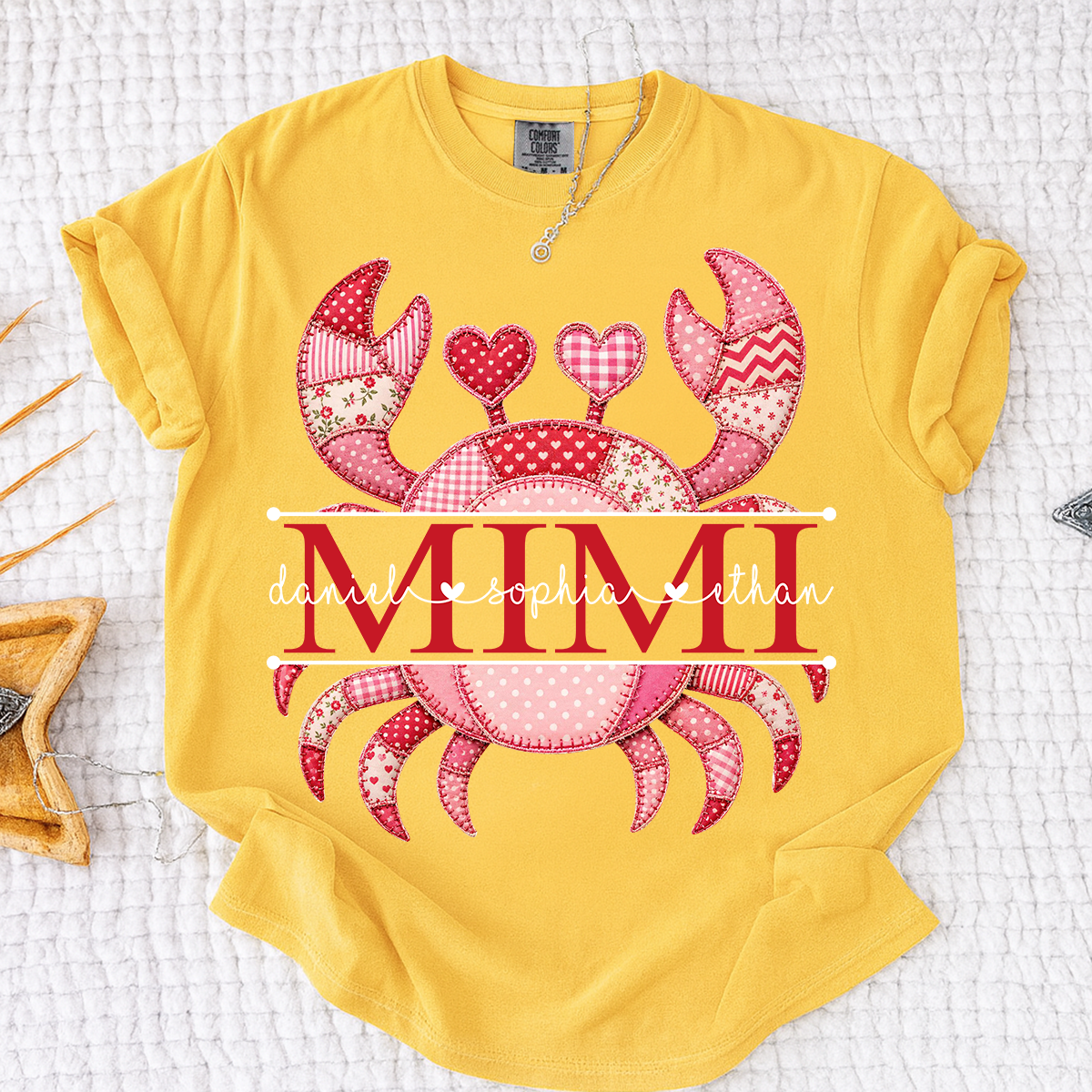 Comfort Colors® Patchwork Crab Design Mimi Shirt Personalized Children’s Names Tee