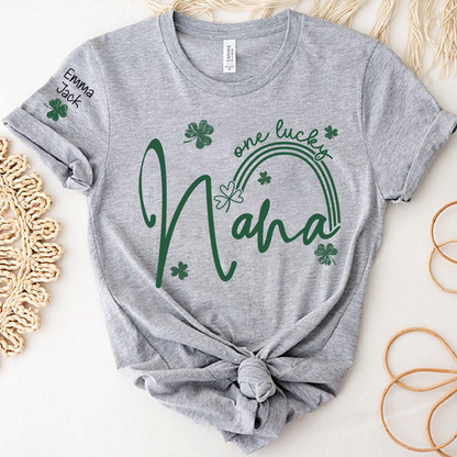 One Lucky Nana St Patrick’s Day T-Shirt, Personalized Shamrock Family For Grandma And Kids