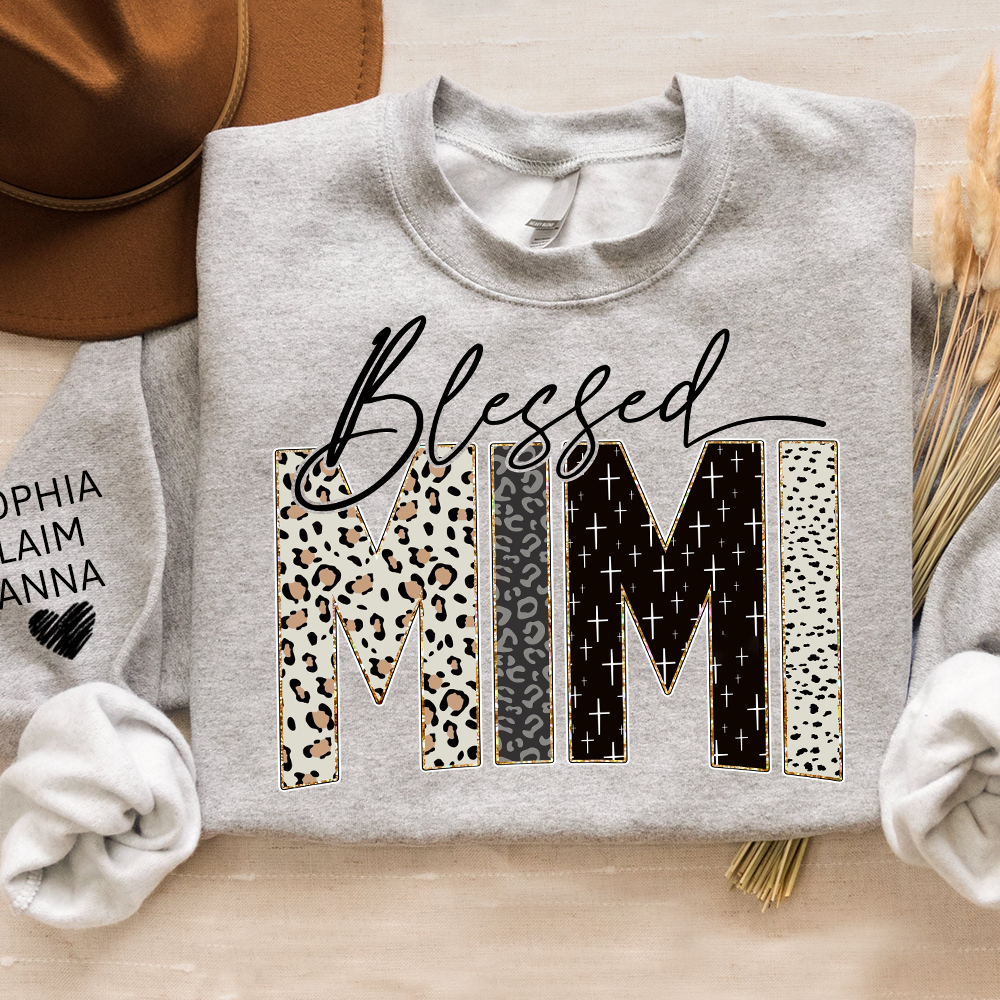 Personalized Blessed Mimi Leopard Sweatshirt – Custom Bible Style Design, Unique Gift for Grandma and Her Grandkids