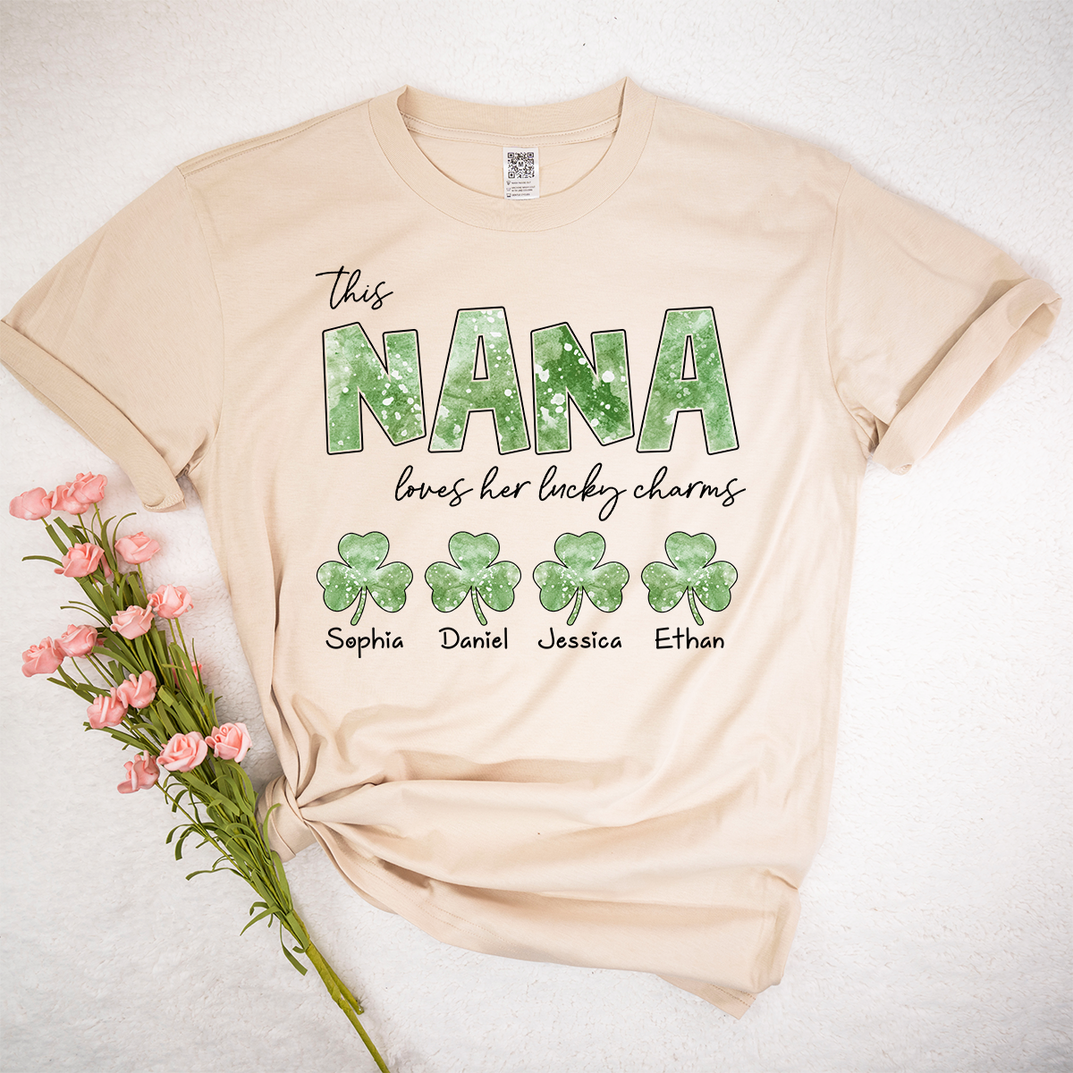This Nana Loves Her Lucky Charms Grandma Shirt, Custom Name Shamrock T Shirt, St Patrick’s Day Nana Gift from Grandkids