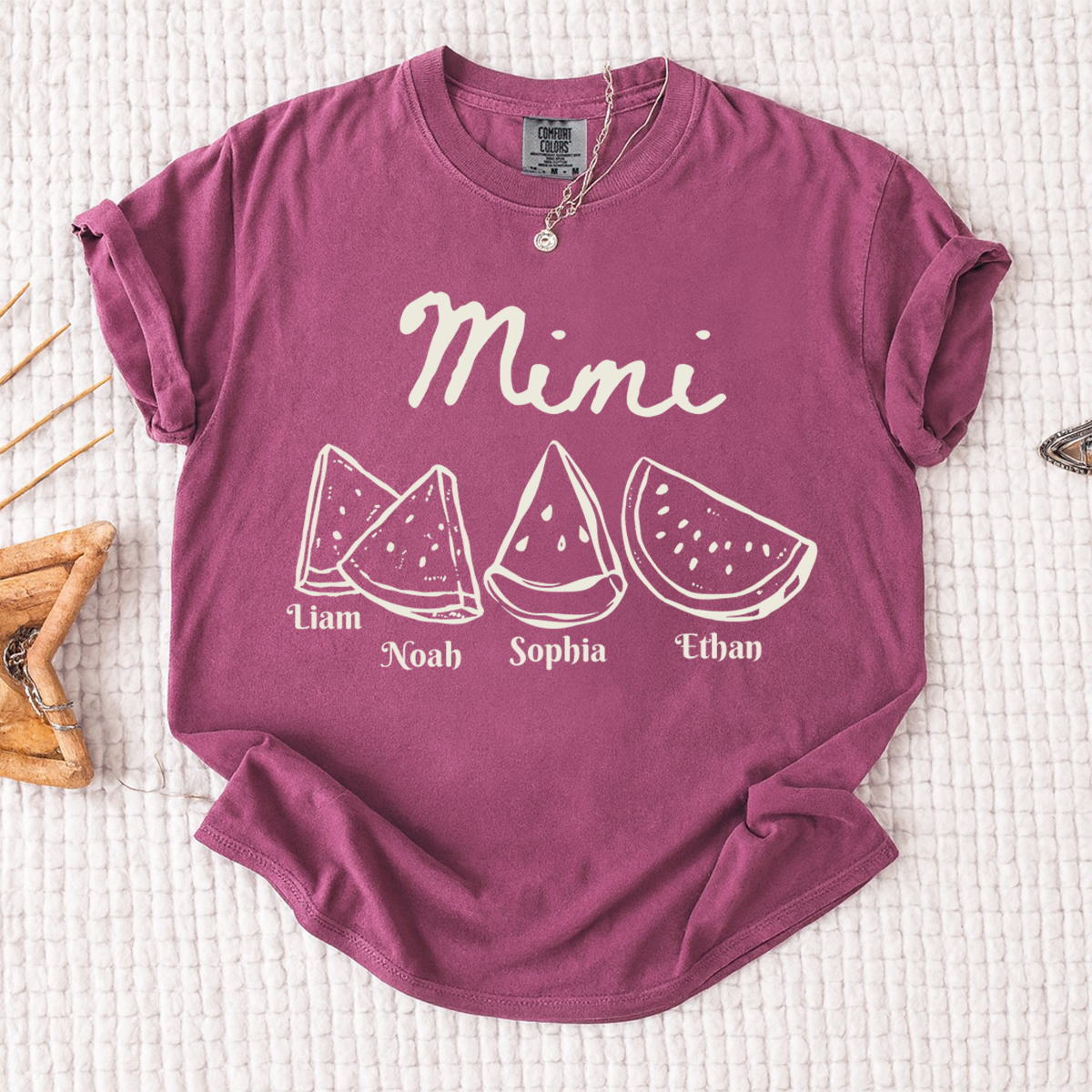 Comfort Colors® Cute Watermelon Mimi Shirt with Names of Grandchildren, Personalized Grandma Tee, Watermelon Summer Gift