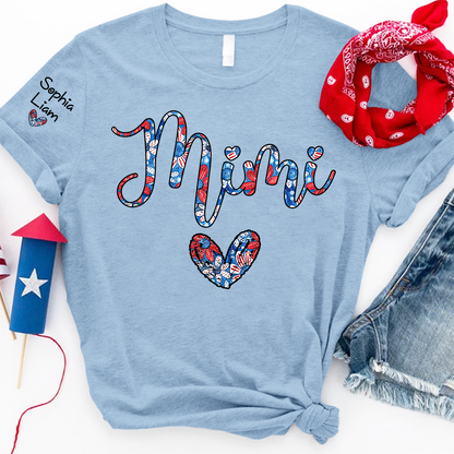 Custom Mimi T Shirt with Floral Heart and USA Colors, Perfect Gift for Mom, Personalized for Mother's Day