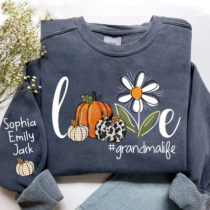 Autumn Love Sweatshirt with Custom Names for Grandma and Grandkids