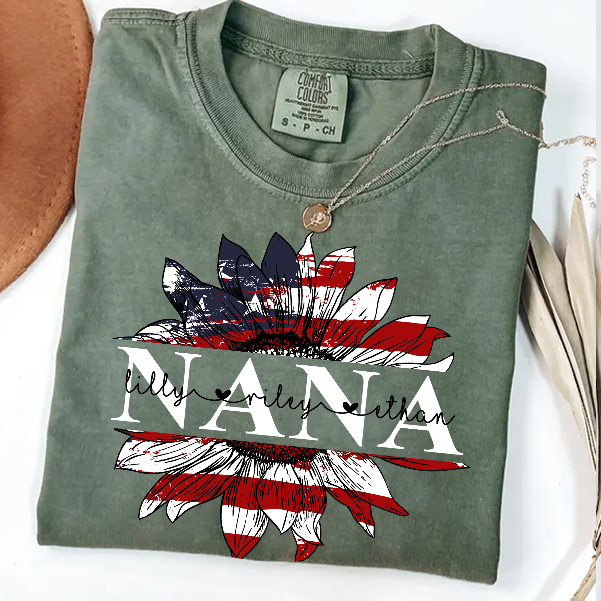 Comfort Colors® Grandma Flower Flag USA Shirt, Gift For Grandma T-Shirt