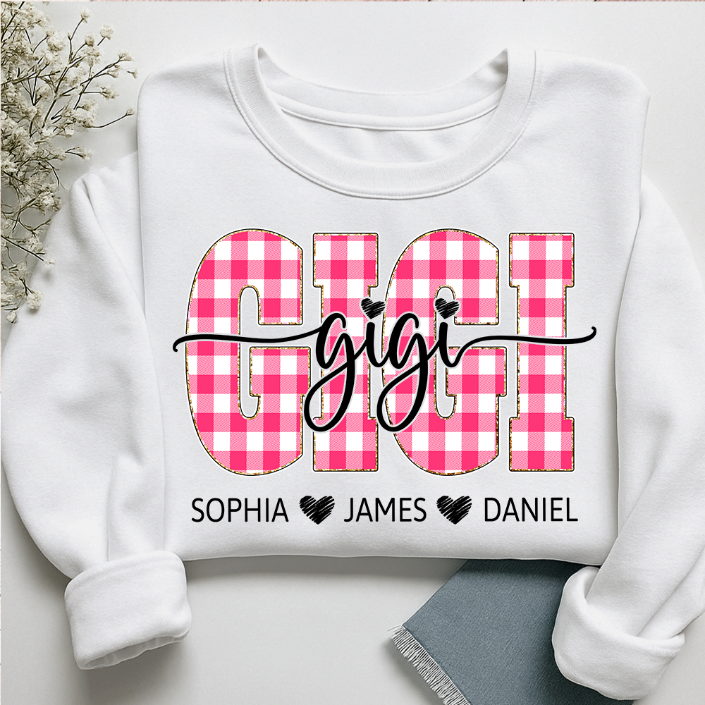 Personalized Gigi Sweatshirt with Grandkids Names, Custom Grandma Crewneck, Gigi Valentine Family Gift
