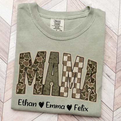 Personalized Camo Mama Shirt - Hunting Style Tee with Custom Kids Names