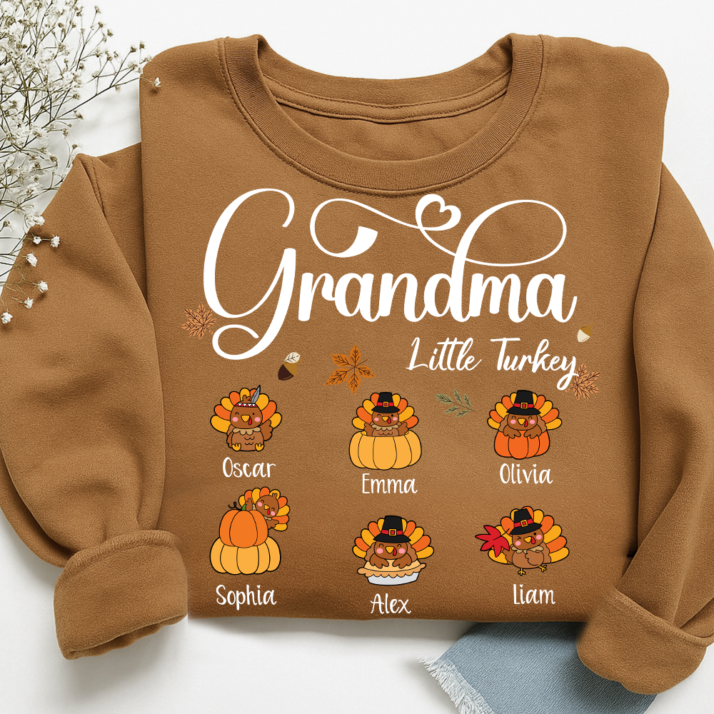 Full Grandma Little Turkey Sweatshirt, Custom Gifts for Grandma and Grandchild