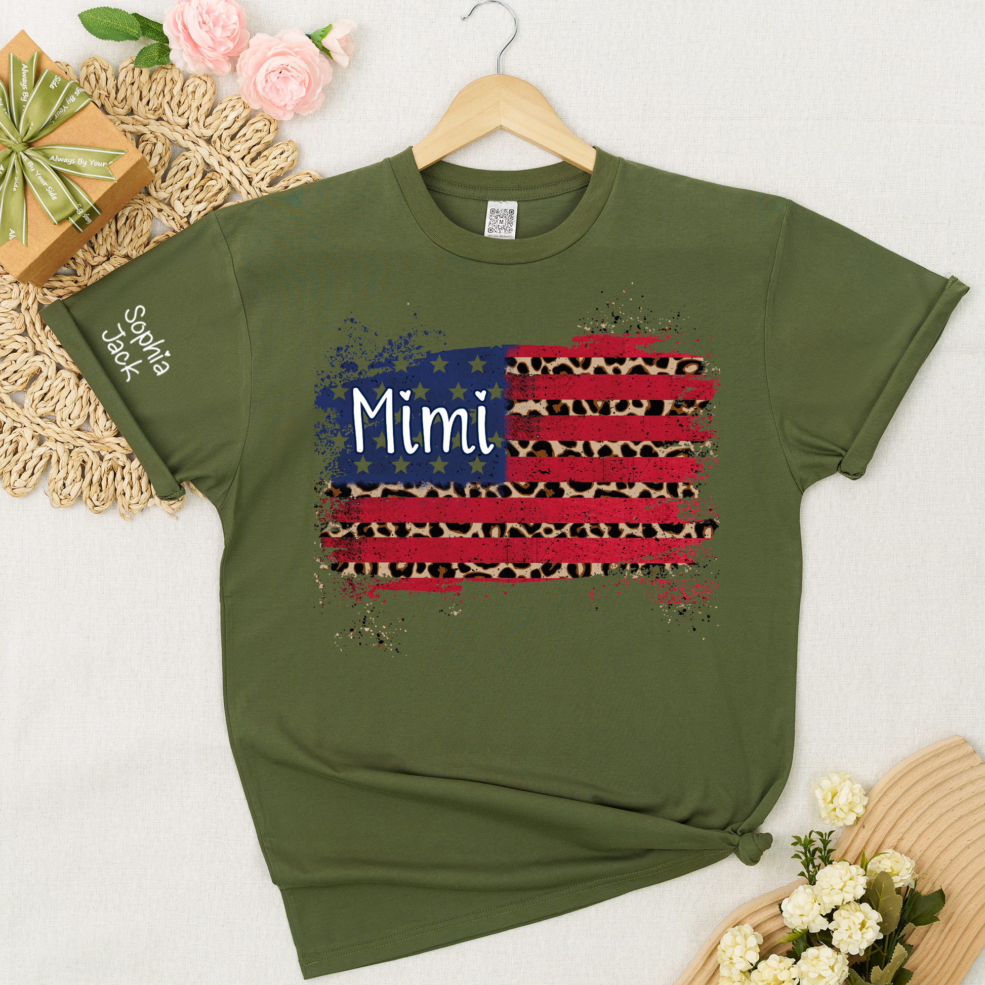 Personalized Mimi American Flag Shirt Leopard USA Flag Custom Kids Names T Shirt Patriotic Grandma Gift Fourth of July Family Matching Tee