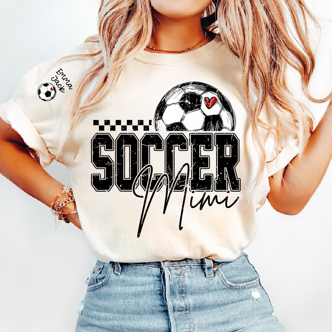 Soccer Mimi Shirt Personalized with Grandkids Names, Soccer Ball Graphic Family T Shirt