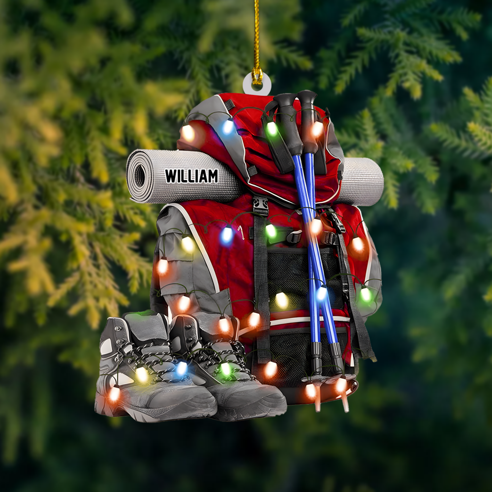 Personalized Hiking Backpack Ornament – Custom Name Trekking Gear Christmas Decoration, Gift for Hikers and Outdoor Lovers Ornament