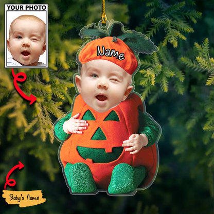 Baby Photo Ornament, Custom Pumpkin Halloween And Merry Christmas Decoration with Name