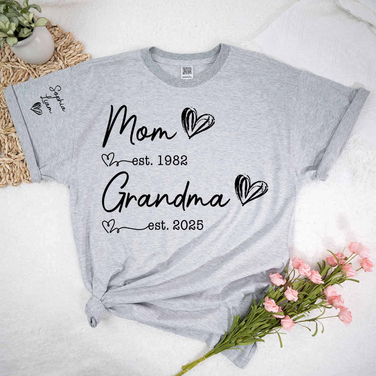 Mom Est Year Grandma Est Year Personalized Shirt, Custom Family Milestone TShirt for Mom and Grandma, Meaningful Family Memory Clothing