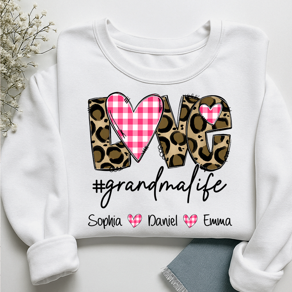 Personalized Grandma Sweatshirt Love Grandmalife with Names, Custom Family Crewneck