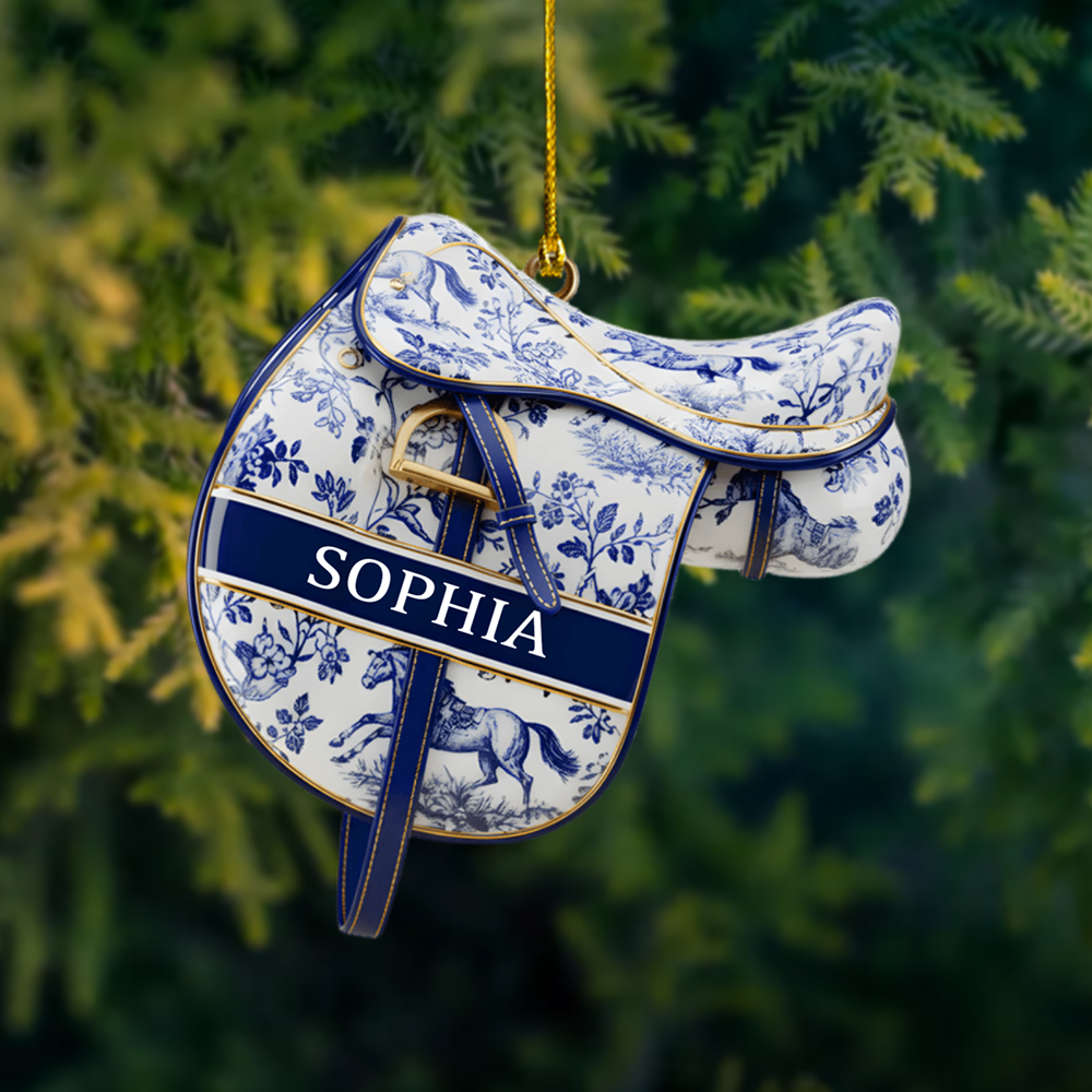 Personalized Horse Saddle Ornament 2025 – Custom Name Equestrian Christmas Decoration, Gift for Horse Lovers and Riders Ornament