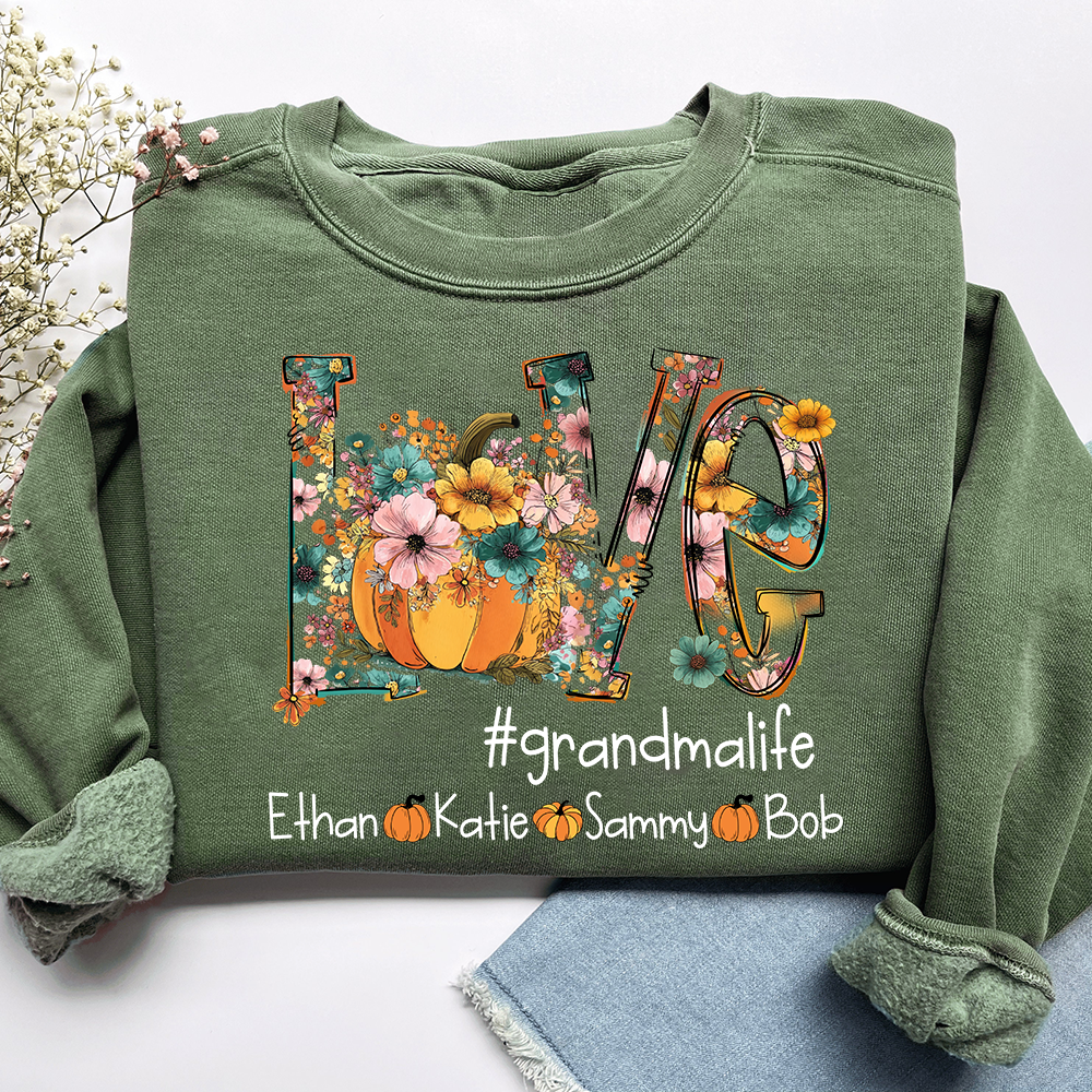 Custom Autumn Pumkin Sweatshirt, Personalized for Grandma and Her Grandkids