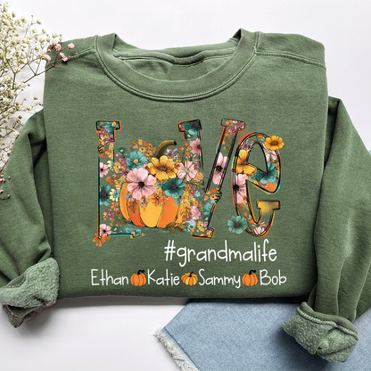 Custom Autumn Pumkin Sweatshirt, Personalized for Grandma and Her Grandkids