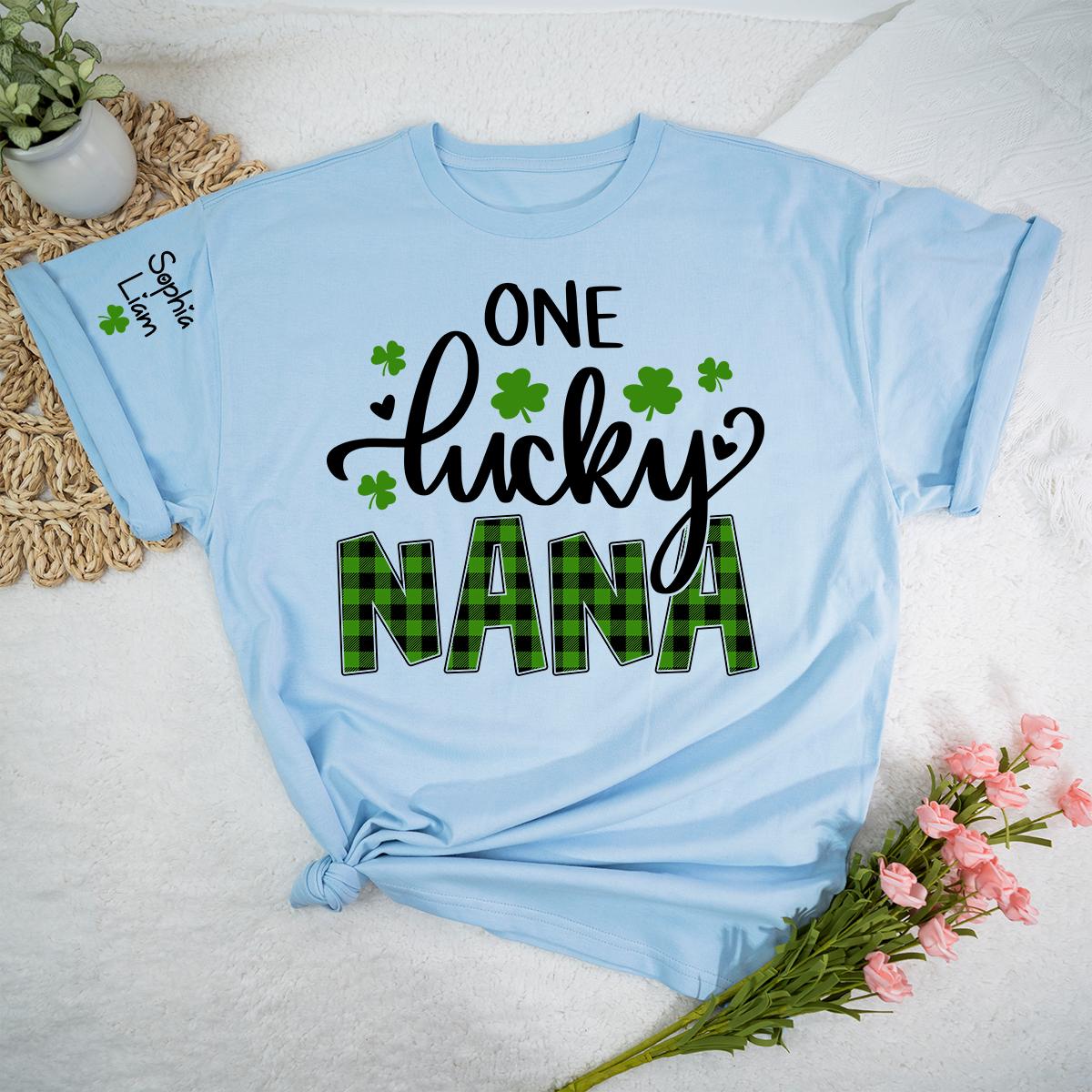 One Lucky Nana T Shirt for St Patrick’s Day, Personalized Nana Shirt with Shamrocks, Cute Grandma Family Gift