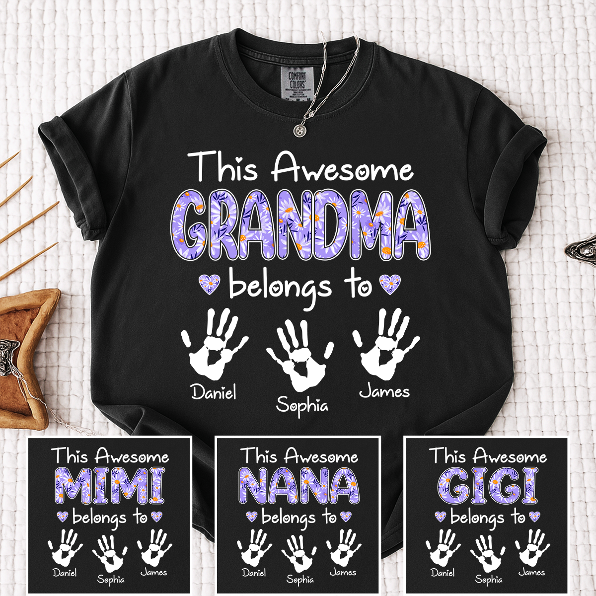 Comfort Colors This Awesome Grandma T Shirt with Handprints, Personalized Family Gift for Grandma