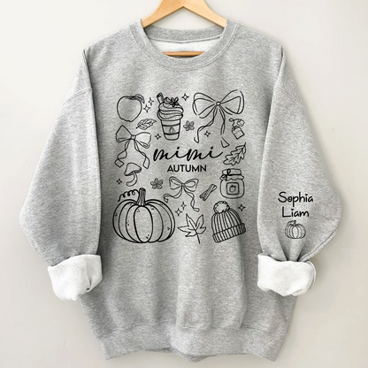 Custom Mimi Autumn Sweatshirt with Grandchildren Names, Personalized Fall Pumpkin Cozy Season Shirt, Grandma Gift