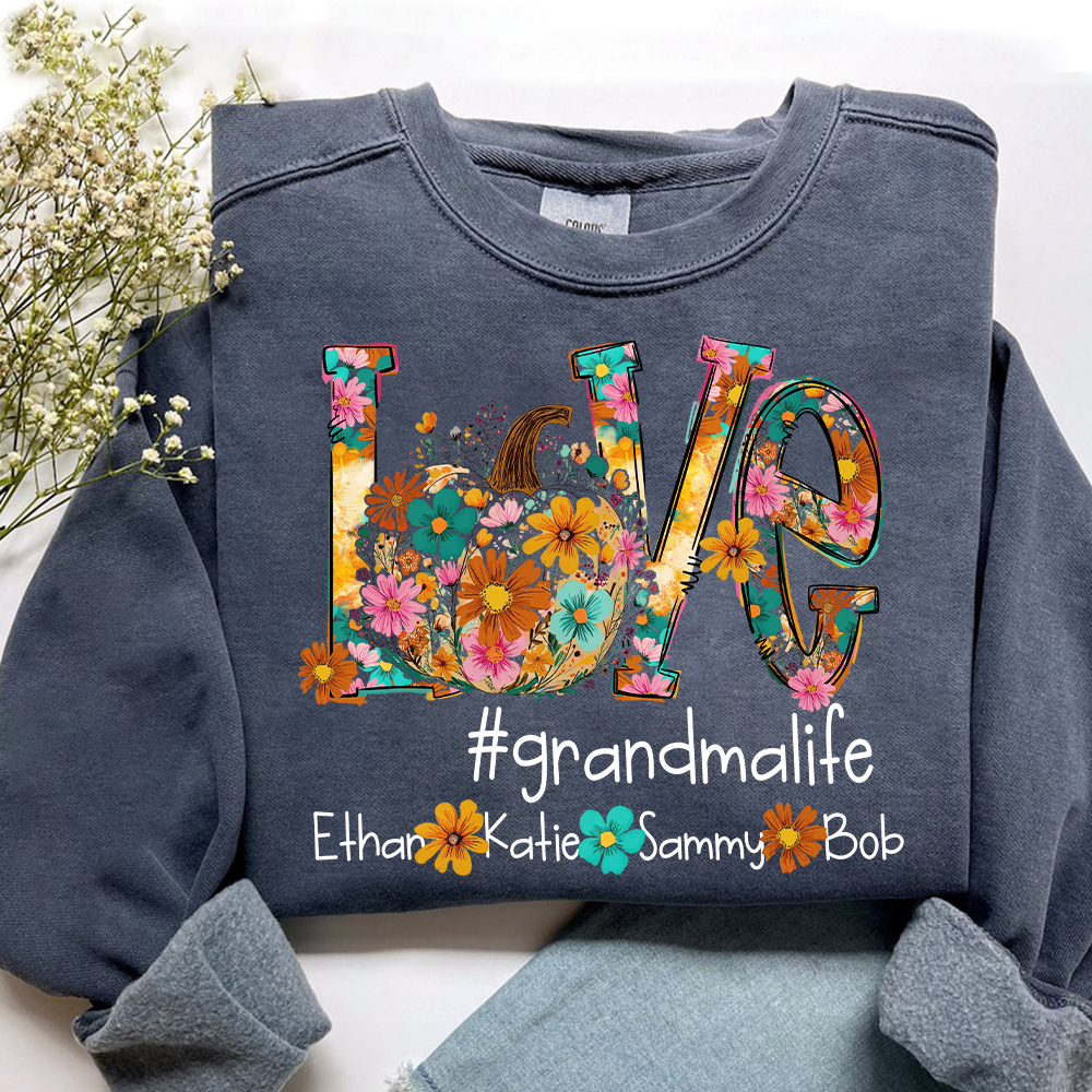 Love Autumn Personalized Sweatshirt, Custom Name for Grandma And Kids