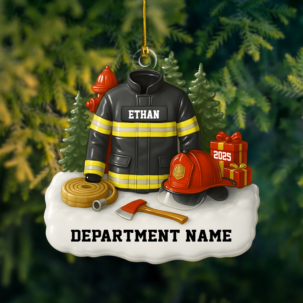 Personalized Firefighter Ornament 2025 – Custom Name and Department Christmas Tree Decoration Ornament