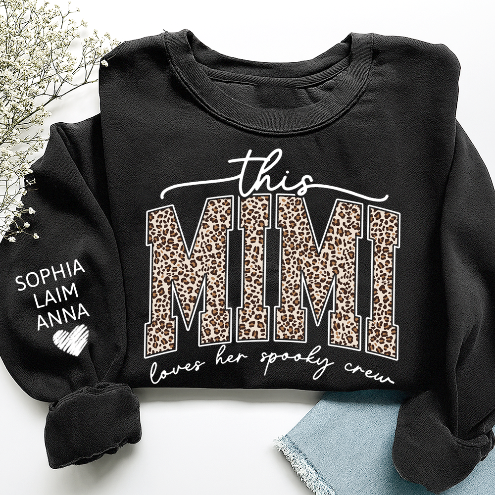 Custom Leopard This Mimi Love Her Spooky Crew, Grandma Sweatshirt with Kids’ Names