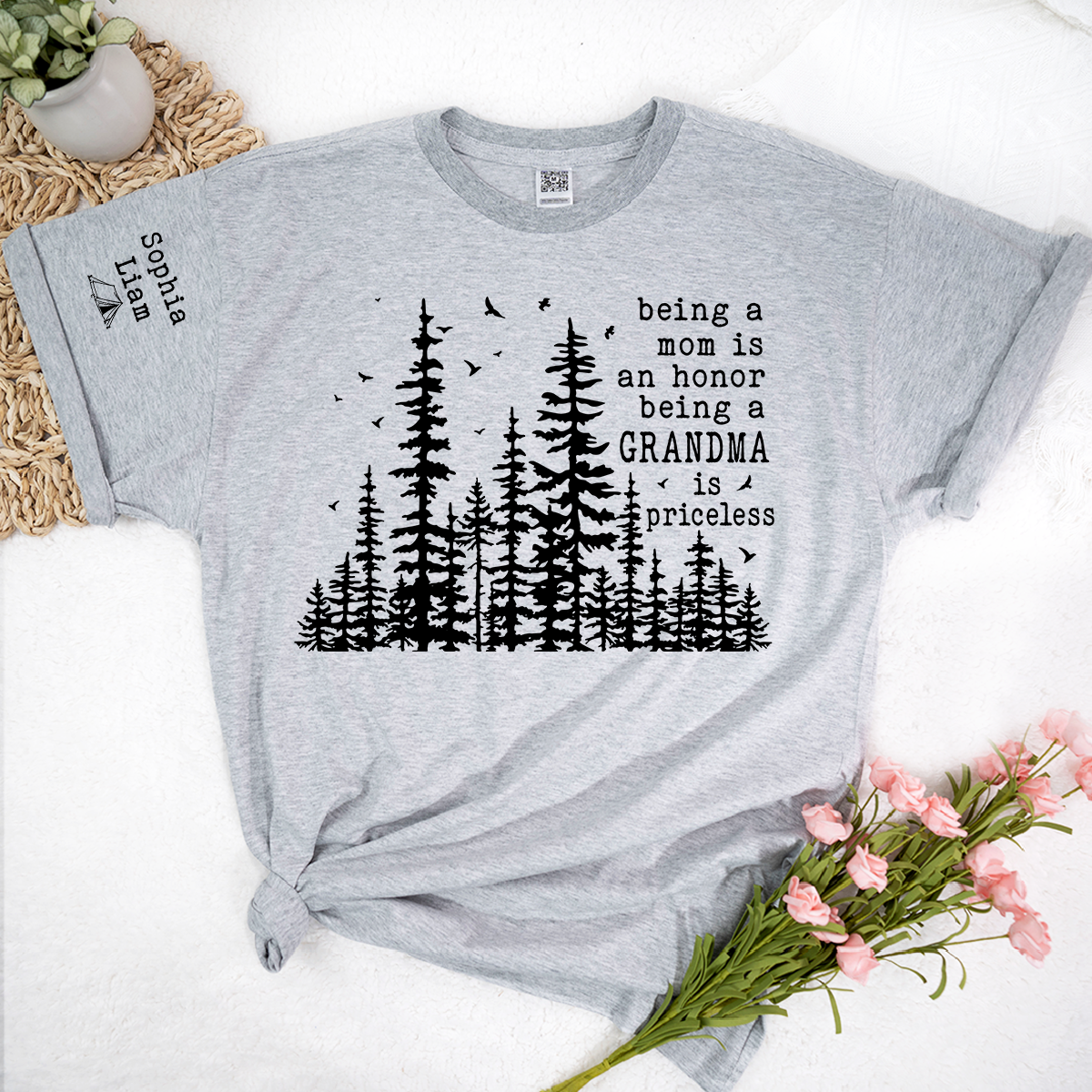Being a Mom Is an Honor Being a Grandma Is Priceless Shirt, Personalized Grandma Shirt with Grandkids Names, Nature Lover Tee